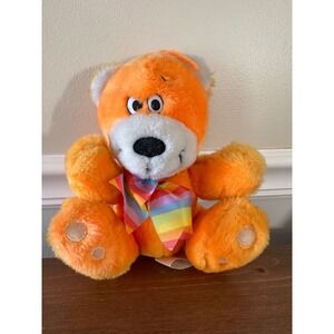 Vintage Gummy Bear Plush Stuffed Animal Orange Rainbow Bow Tie Toy